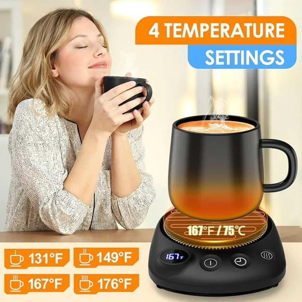Coffee Mug Warmer – Fast Heating, 4 Temp Settings, Auto Shut-Off (Black)